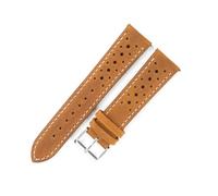 YELEMEABHB Vintage Crazy Horse Genuine Leather Watchband 18mm 19mm 20mm 21mm 22mm 24mm Waterproof Porous Breathable Watch Strap Replacement Watch strap(Brown-White Line,22mm)