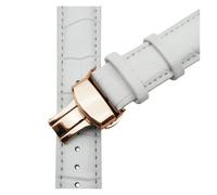 YELEMEABHB Vintage Genuine leather bracelet White watch strap Butterfly Clasp watchband 12 13 14 15 16 17 18 19 20 21 22 24mm watch band Watch strap(White rose clasp,24mm)