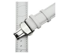 YELEMEABHB Vintage Genuine leather bracelet White watch strap Butterfly Clasp watchband 12 13 14 15 16 17 18 19 20 21 22 24mm watch band Watch strap(White silver clasp,12mm)