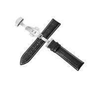 YELEMEABHB Watchbands 12-24mm leather Double press butterfly buckle Band Watch accessories Bracelet 20mm 22mm Watch strap(Silver-black-white,22mm)