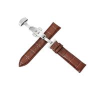 YELEMEABHB Watchbands 12-24mm leather Double press butterfly buckle Band Watch accessories Bracelet 20mm 22mm Watch strap(Silver-brown,22mm)