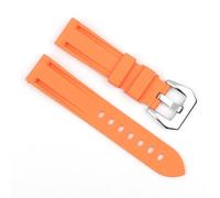 YELEMEABHB Waterproof Silicone Watch Strap 20mm 22mm 24mm Stainless Steel Silver Black Buckle Watchband Replacement Fit For Panerai Customized Watch strap(Orange-silver buckle,24mm)