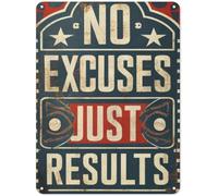 Yelenacca Gym Sport Metal Tin Signs No Excuses Just Results Sign Gym Inspirational Quotes Wall Art Gym Motivation Fitness Tin Sign for Home Gym Garage Retro Metal Tin Sign 8X12 inches