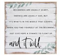 Yelenacca Hope Floats Quote - Beginnings are Usually Scary - Endings are Usually Sad - It's What's in The Middle That Counts - Rustic Retro Metal Tin Sign 8X12 inches