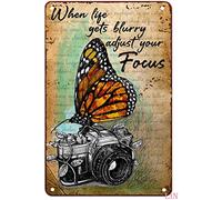 Yelenacca Metal Sign Photographer Butterfly Camera When Life Gets Blurry Metal Sign Home Decor Rustic Aluminum Tin Signs Wall Art Metal Poster for Man Cavees Metal Sign Plaque Poster 8X12 Inch