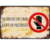 Yelenacca No Drugs Or Cash Kept On Premises Vintage Tin Sign Warning Sign Metal Wall Art Iron Painting Plastic for Dining Hospitality Retail Securit Metal Sign Plaque Poster 8X12 Inches