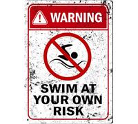 Yelenacca Retro Metal Tin Sign Wall Decor Warning Swim at Your Own Risk Sign for Beach Home Pool House Deck Bar Coastal Bedroom Decor Retro Metal Tin Sign 8X12 inches