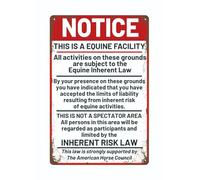 Yelenacca Supplemental Equine Liability Tin Sign Warning Statute Horse Barn Stable Red and White Farm Sign Retro Metal Tin Sign 8X12 inches