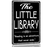 Yelenacca The Little Library Sign Library Themed Retro Metal Tin Signs Home Library Reading Room Wall Decoration Art Poster Novelty Sign Metal Plaque Retro Metal Tin Sign 8X12 inches