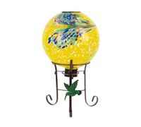 YELENEW 10" Diameter Solar Gazing Ball and 8.5" Metal Stand Indoor Outdoor Glass Globe Sphere Yard Art Ornament Solar Gazing Balls for Garden,Lawn,Porch,Patio Gardening Gift for Women(Yellow)