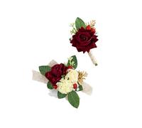 Yelinart Burgundy Rose Corsage and Boutonniere Set for Wedding Prom Homecoming Men Groom Groomsmen Artificial Wine Red Flowers Boutonniere and Women Girl Bridesmaids Bracelet Suit Decor