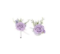 Yelinart Lilac Purple Wrist Corsage and Boutonniere Set for Wedding Prom Homecoming Artificial Rose Flowers Men Groom Groomsmen Boutonniere and Women Gril Bridesmaids Wristlet Bracelet Suit Decor