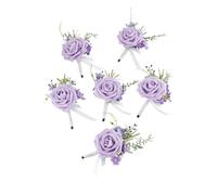 Yelinart Set of 6 Lilac Purple Boutonniere for Men for Wedding Groom Groomsmen Artificial Rose Rose Flowers Boutonniere for Wedding Ceremony Anniversary Formal Dinner Party