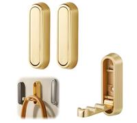 YELKOEYN 2 Pcs Foldable Wall Hook - Folding Coat Hooks, Sturdy Zinc Alloy, Space Saving Foldable Design, Home Organizing Gems, Wide Hanging Surface for Bathroom Kitchen Entryway (Gold)