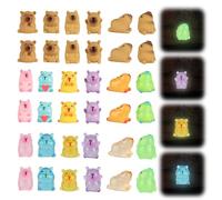 YELKOEYN 32 Pcs Mini Capybara Resin Figures - Glow in the Dark Animals, Miniature Capybara Stuff, Little Resin Gifts, Tiny Cute Animals Toy for Home Office Desk Decor Garden Ornament Figurine
