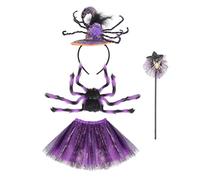 YELKOEYN Spider Costume for Kids - Halloween Costumes Girls with Spider Wings Tutu Skirt, Maleficent outfit Kids, Spiderweb Headband Set for Halloween, Carnival, Cosplay Party