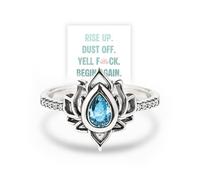 Yell F︎ck Lotus Ring, Lotus Fuck It And Begin Again Ring High Polish Tarnish Resistant Zircon Inlaid Inspirational Rings, Healing Jewelry Gifts for Sisters Friends (Blue,9)