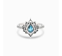 Yell FCk Lotus Ring,Lotus Flower High Polish Tarnish Resistant Zircon Inlaid Inspirational Ring,Dainty Gifts For Women (blue, 11)