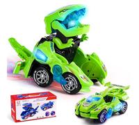 Yellcetoy Dinosaur Transforming Car, Dino Toys with Flashing Lights and Sound for Boys Girls Age 3-7 Automatic Electric Transform Cars Toy Birthday Xmas Gifts for Kids 3 4 5 6 7 Years Green