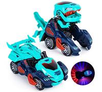 Yellcetoy Dinosaur Transforming Car, Dino Toys with Flashing Lights and Sound for Boys Girls Age 3-7 Automatic Electric Transform Cars Toy Birthday Xmas Gifts for Kids 3 4 5 6 7 Years Green Blue