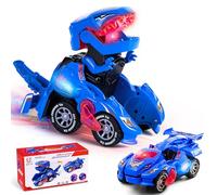Yellcetoy Dinosaur Transforming Car, Dino Toys with Flashing Lights and Sound for Boys Girls Age 3-7 Automatic Electric Transform Cars Toy Birthday Xmas Gifts for Kids 3 4 5 6 7 Years Blue