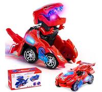 Yellcetoy Dinosaur Transforming Car, Dino Toys with Flashing Lights & Sound for Boys Girls Age 3-7 Automatic Electric Transform Cars Toy Birthday Xmas Gifts for Kids 3 4 5 6 7 Years Red