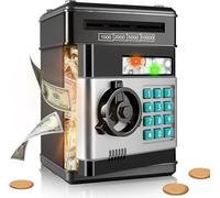 Yellcetoy Money Box for Kids Ages 3-12, Money Bank Piggy Bank for Boys Girls Electronic Password Cash Coin Can Auto Scroll Paper Money ATM Password Money Safe Kids Birthday Xmas Gifts Black