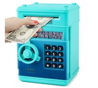 Yellcetoy Money Box for Kids Ages 3-12, Money Bank Piggy Bank for Boys Girls Electronic Password Cash Coin Can Auto Scroll Paper Money ATM Password Money Safe Kids Birthday Xmas Gifts Blue Green