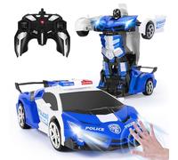 Yellcetoy Transform Toys Remote Control Car, RC Robot Car with Hand Gesture Sening LED Light Music & Sound Effect, 2.4Ghz Transforming Police Cars with Batteries, Gifts for Kids Boys Age 3-10