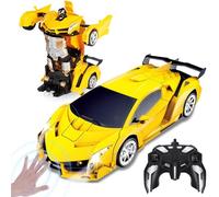 Yellcetoy Transform Toys Remote Control Car, RC Robot Cars with Hand Gesture Sening LED Light & Music, 2.4Ghz Transforming Car with Batteries, Gifts for Kids Boys Age 3-10 Yellow