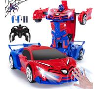 Yellcetoy Transform Toys, Remote Control Spider Car with Hand Gesture Sening LED Light Music & Sound Effect, 2.4Ghz Transforming Robot Car with Batteries, Gifts for Kids Boys Age 3-10 Red Blue