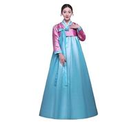 Yellcn Korean Traditional Hanbok Dress Female Korean Folk Stage Dance Costume Korea Traditional Costume (Dark Pink, Light Blue, M)