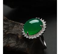 Yellcn Natural Green Hand Carved Jade Jade Ring 925 Silver Chinese Jadeite Amulet Fashion Charm Jewelry Gifts For Women Her (Ring Size : Resizable)
