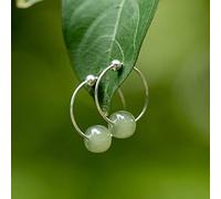 Yellcn White/Green Natural Hetian Jade Genuine 925 Sterling Silver Hoop Earrings For Women Fine Jewelry (Gem Color : Green)