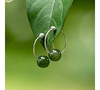 Yellcn White/Green Natural Hetian Jade Genuine 925 Sterling Silver Hoop Earrings For Women Fine Jewelry (Gem Color : Dark green)