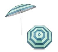 Yello Eco Parasol, Sustainable Beach, Garden & Patio Umbrella with UPF50+ Sun Protection, Recycled Polyester, Green Stripe Design, Lightweight & Easy to Transport