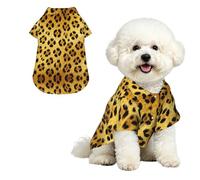 Yello Leopard print L Pet Hawaiian Shirt for Small Dogs-Cute Summer Beach Outfit for Puppy, Soft Breathable Cat Clothes with Buttons