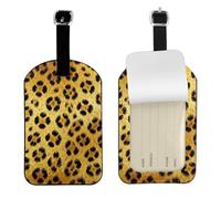 Yello Leopard Print Leather Luggage Tag-Personalised ID Bag Tag for Suitcase, Privacy Cover Travel Accessory with Strap for Suitcase Backpack