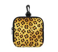 Yello Leopard Print Small Zip Pouch-Waterproof Neoprene Storage Bag for Earbuds, Keychain Clip Case for Coins Cards USB, Travel Organiser