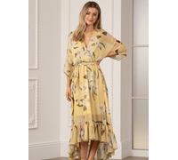 Yelloa Floral Kimono Sleeves Dip Hem Wrap Midi Dress Yumi Yellow 10