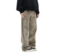 YELLOOP Leopard Print Jeans Y2k Jeans Leopard Jeans Grunge Y2k Pants Womens Baggy Jeans 2000s Leopard Pants, Light, M