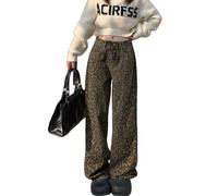YELLOOP Leopard Print Y2k Jeans Grunge Pants Womens Baggy 2000s, Dark, XXXL