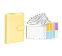 (yellow) 1 Set Budgets Planner Handbook Transparent Pockets Waterproof Faux Leather Receipt Coupon Cash Envelope Binder Office Supplies