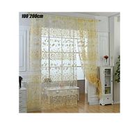 (Yellow, 100*200cm) Floral Sheer Voile Curtain Rod Pocket Slot Top Net Window Curtain Home Decor