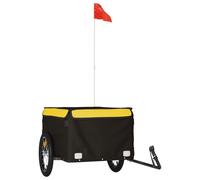 (yellow, 124 x 62.5 x 52 cm) vidaXL Bike Cargo Trailer Bike Carriage Bicycle Wagon Trailer with Flag Iron