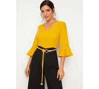 (yellow, 128cm) Fluorescent Yellow Eight-ring Two-strand Rope Knot Versatile Skirt with Women's Belt