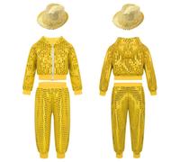 (yellow, 13-14 Years) Children Dancewear Suits Kids Girls Boys Shiny Sequins Clothing Sets Hip Hop Dance Stage Costumes
