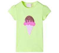 vidaXL Kids' Neon Yellow Sequin Ice Cream T-Shirt | Cotton Blend | Short Sleeves and Round Neckline | Child Tee Size 140 for Ages 9-10