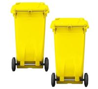 Yellow 140 Litre Compact Size Rubbish Trash Recycling Wheelie Bin | With Lid & Wheels