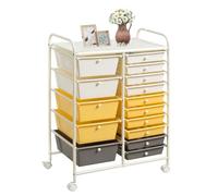 Yellow 15-Drawer Rolling Storage Cart with Wheels - Mobile Utility for Arts & Crafts Kids' Supplies Office Home & School Use - Versatile Tool & Paper Storage Solution
